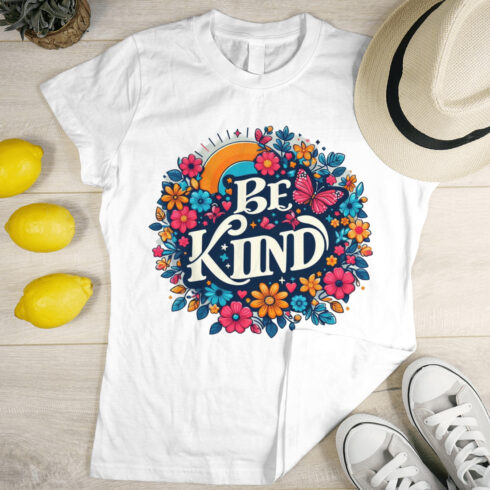 Trendy 'Be Kind' Graphic T-Shirt - Positive Message Tee with Colorful Floral Design cover image.