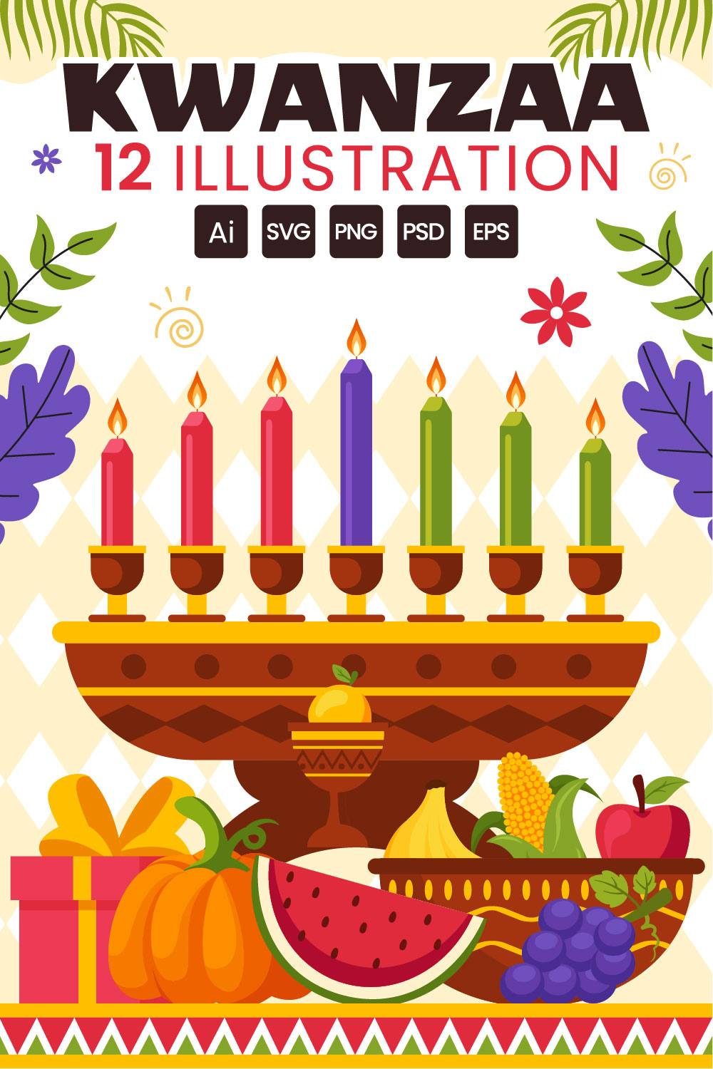 12 Happy Kwanzaa Celebration Illustration pinterest preview image.