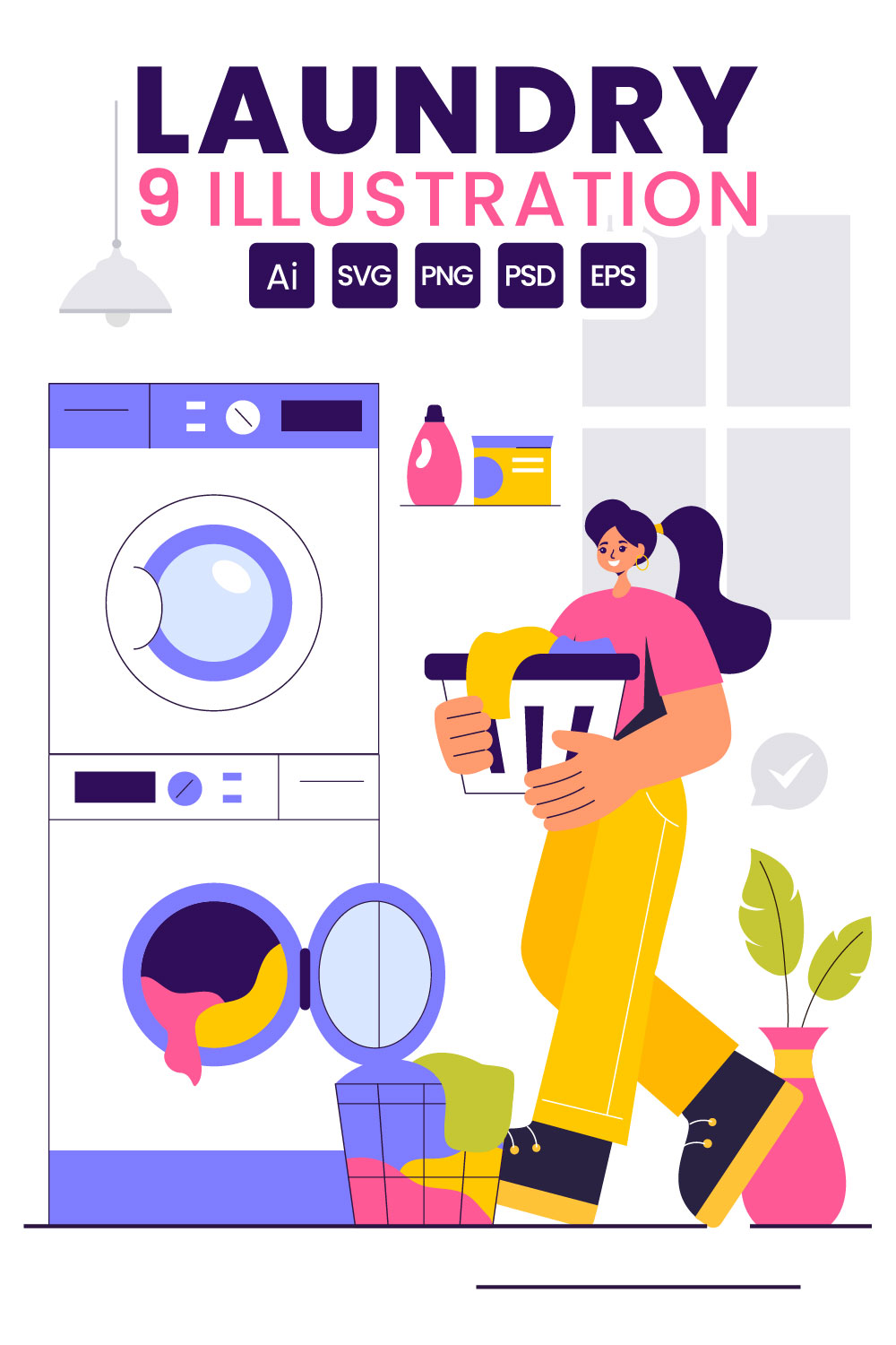 9 Laundry Room Illustration pinterest preview image.