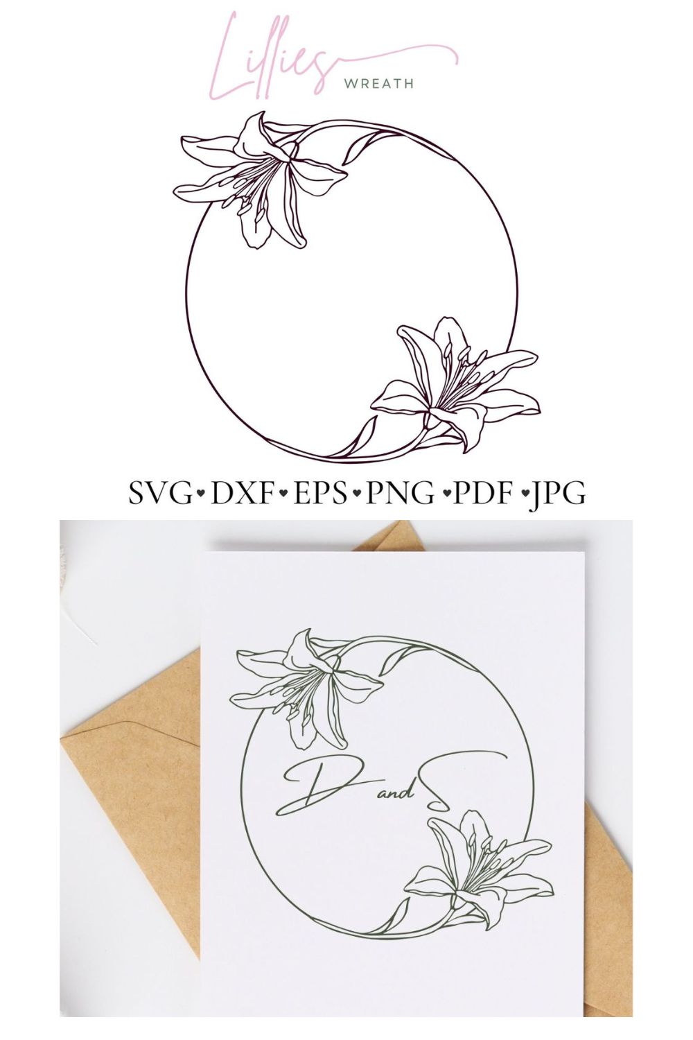 Lilies Floral Frame Svg File For Cut pinterest preview image.