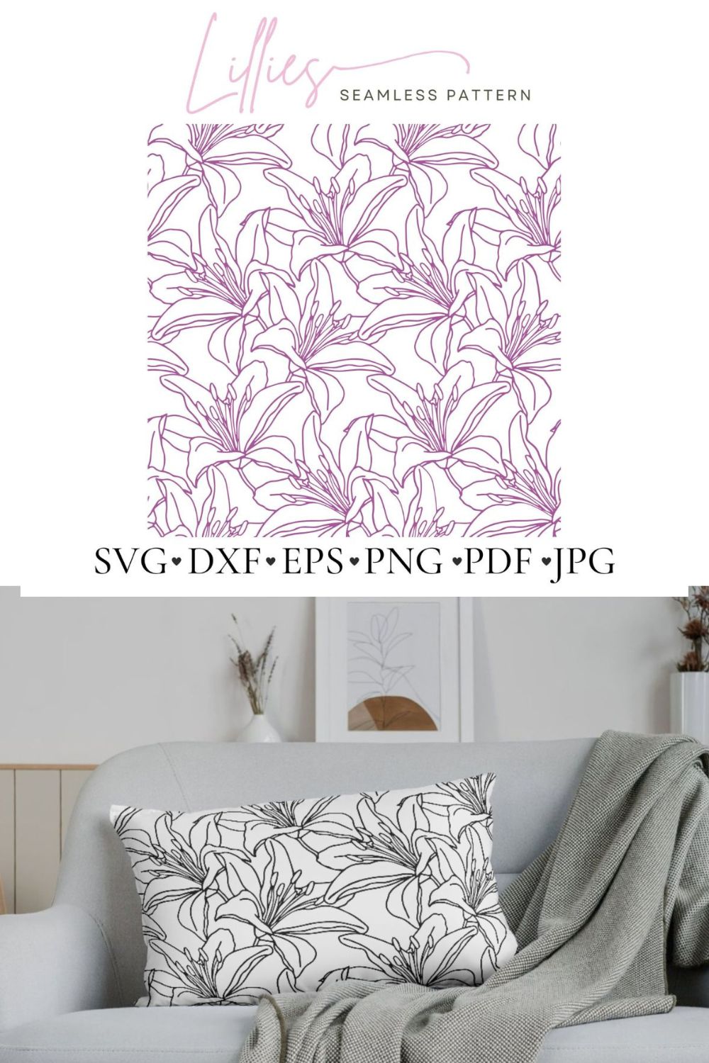 Lily Flower Seamless Pattern for Cut pinterest preview image.