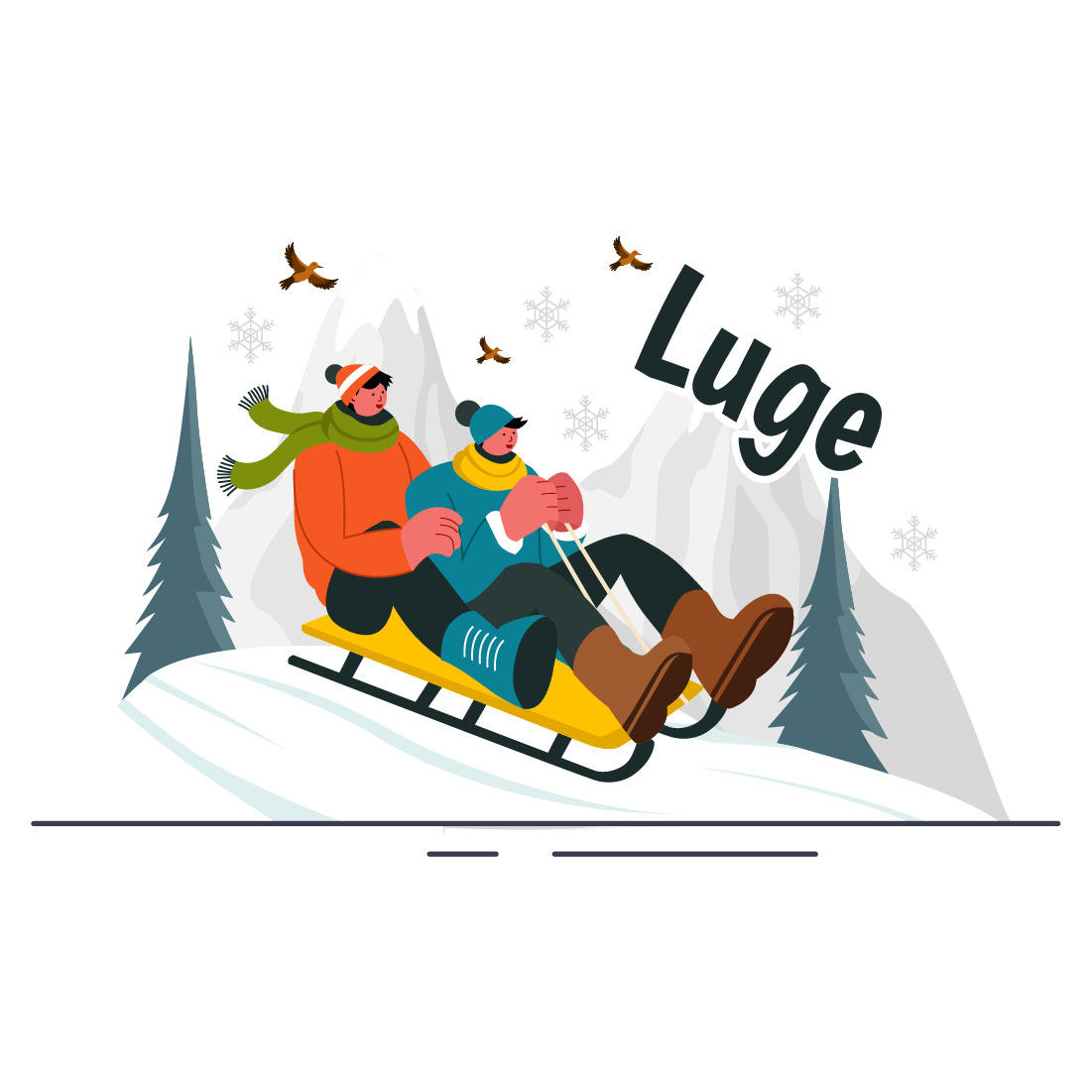 9 Winter Luge Sledding Illustration preview image.