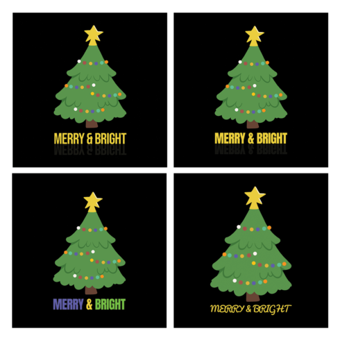 Merry & Bright, Happy Christmas T-shirt Design Pack of 4 cover image.