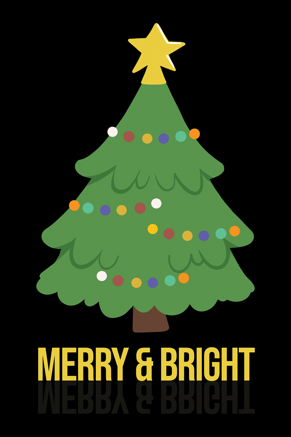 Merry & Bright, Happy Christmas T-shirt Design Pack of 4 pinterest preview image.