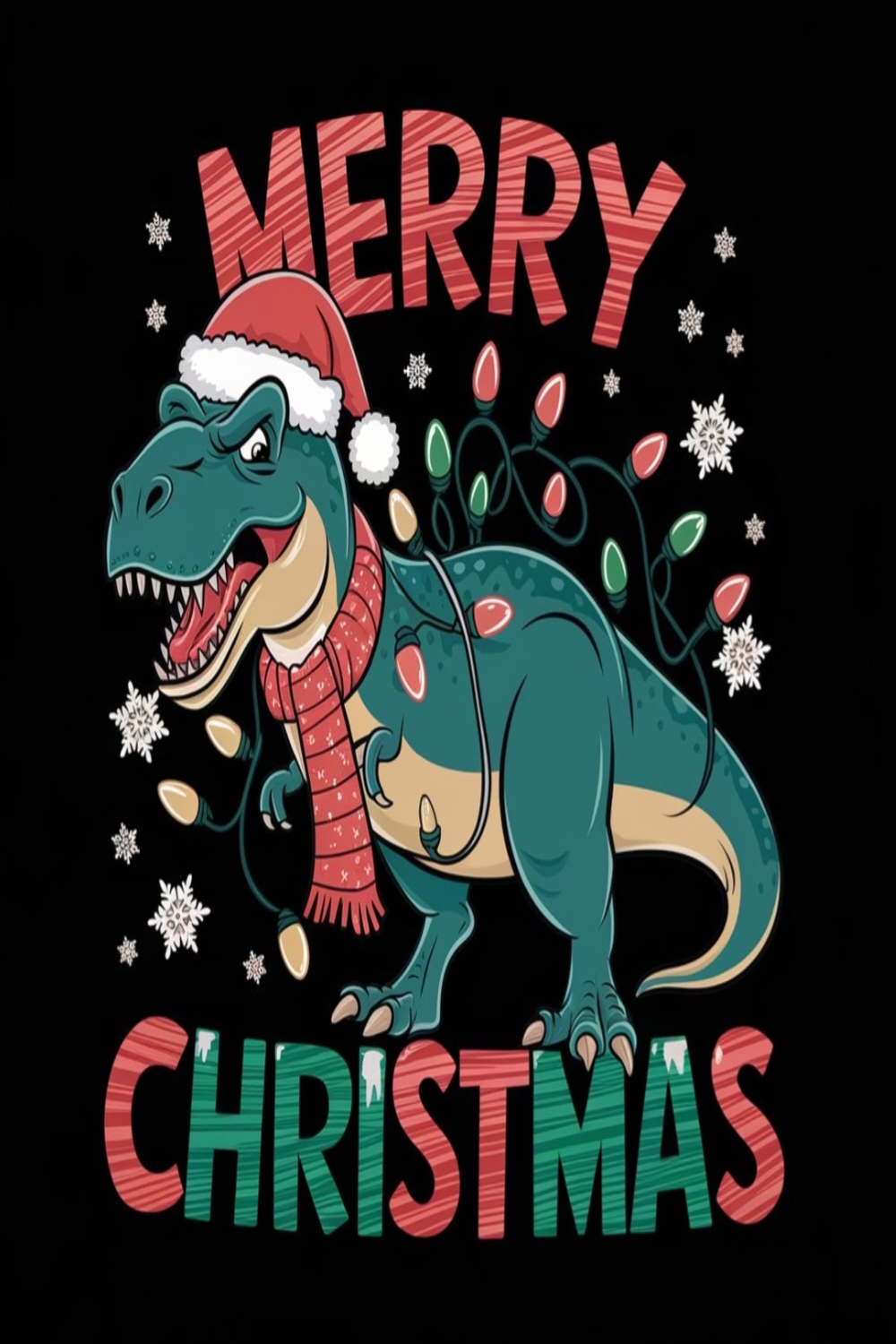 T-Rex Merry Christmas Design pinterest preview image.