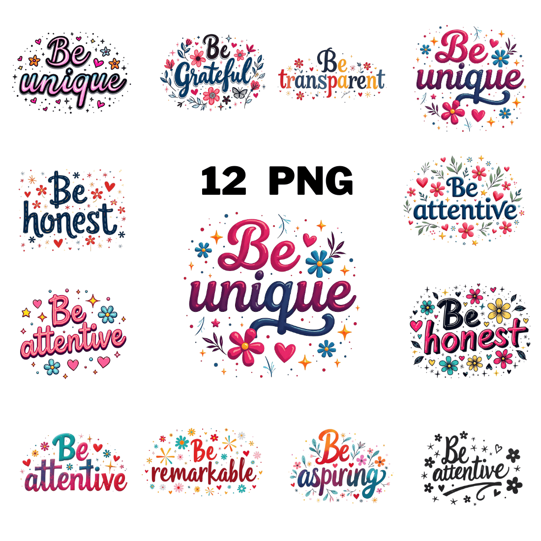 Motivational Quote with Floral Clipart Bundle cover image.