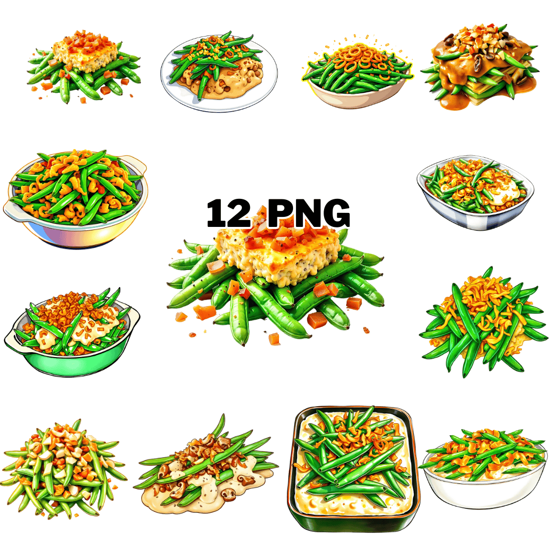 Watercolor Green Bean Casserole Sublimation Clipart Bundle cover image.