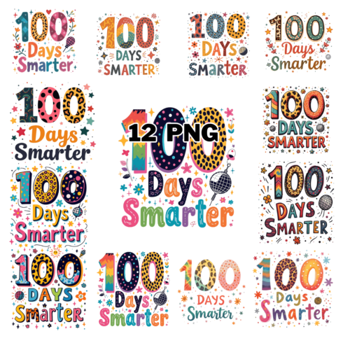 Watercolor 100 Days Smarter Sublimation Clipart Bundle cover image.