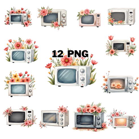 Watercolor Floral Microwave Oven Clipart Bundle cover image.