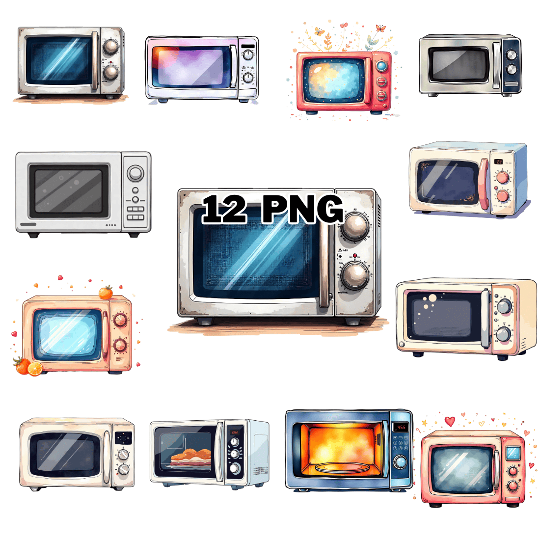 Watercolor Microwave Oven Sublimation Clipart Bundle cover image.