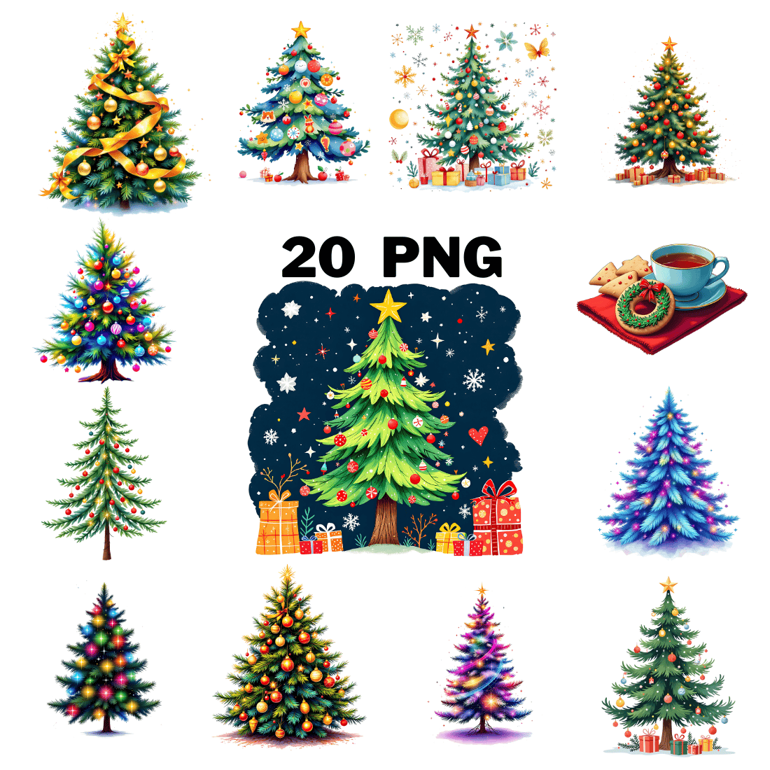 Festive Holiday Tree Sublimation Clipart Bundle cover image.