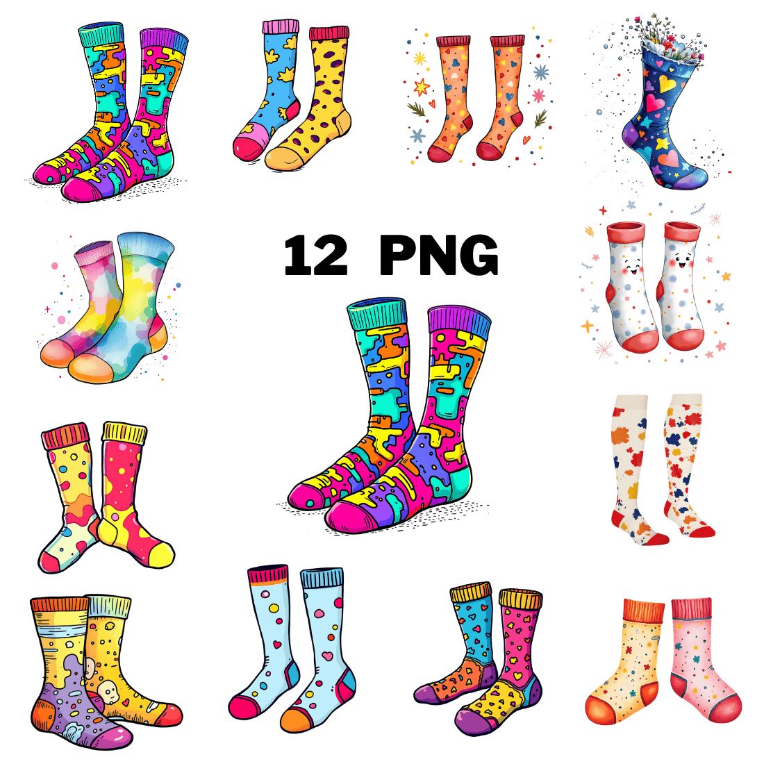 Watercolor Odd Socks Sublimation Clipart Bundle cover image.