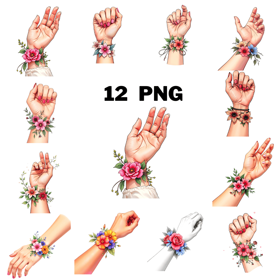 Watercolor Corsages Sublimation Clipart Bundle cover image.