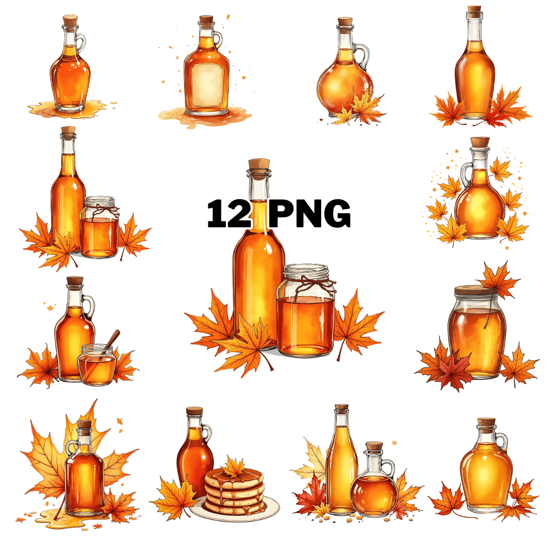 Watercolor Maple Syrup Sublimation Clipart Bundle cover image.