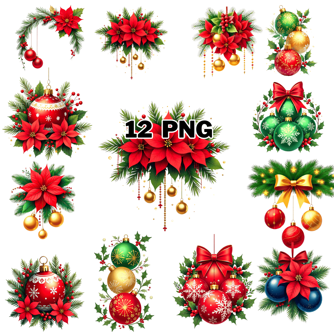 Watercolor Festive Baubles Sublimation Clipart Bundle cover image.