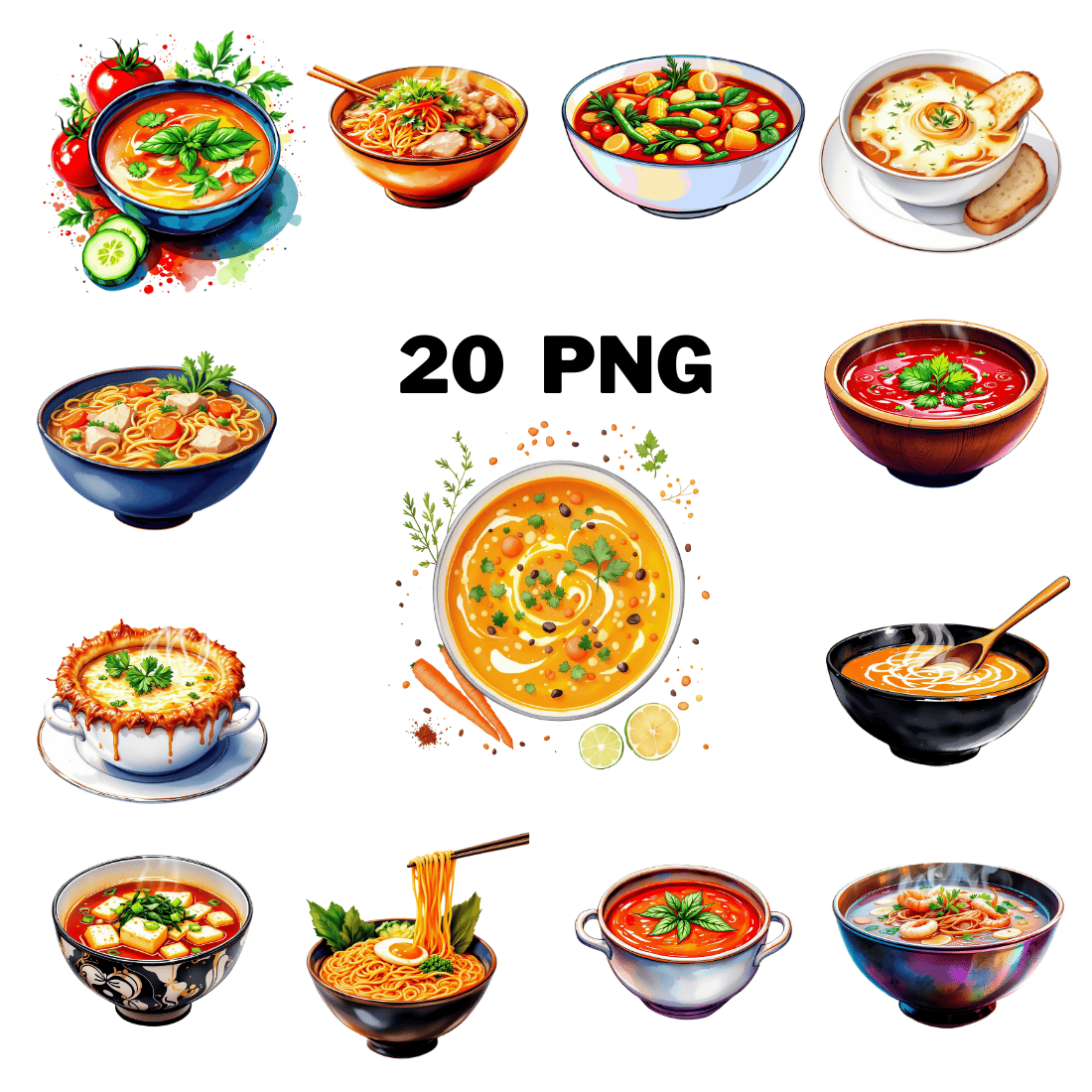 Watercolor Soup Sublimation Clipart Bundle cover image.