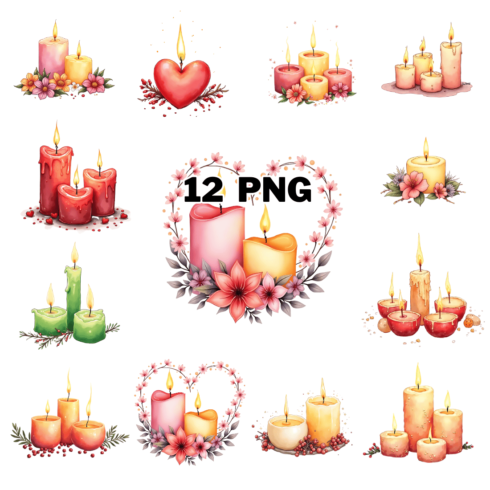 Watercolor Little Candles Sublimation Clipart Bundle cover image.