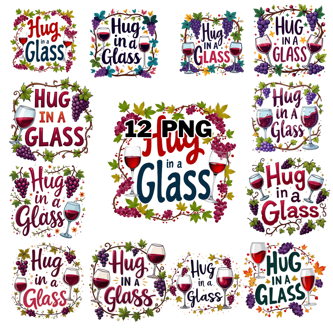 Watercolor Hug In A Glass Sublimation Clipart Bundle cover image.