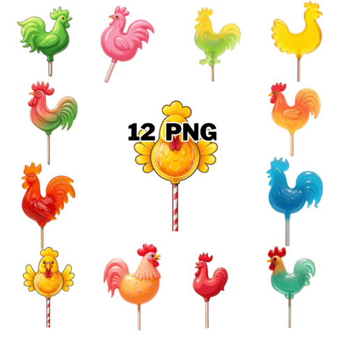 Watercolor Russian Rooster Lollipops Sublimation Clipart Bundle cover image.