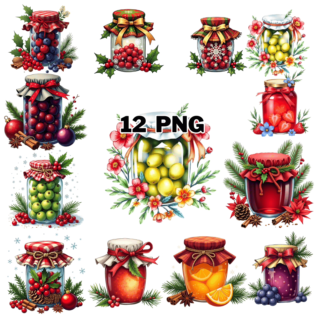 Watercolor Festive Jam Sublimation Clipart Bundle cover image.