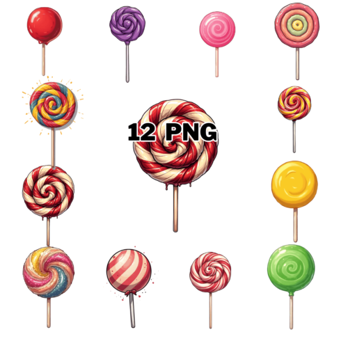 Watercolor Lollipops Sublimation Clipart Bundle cover image.