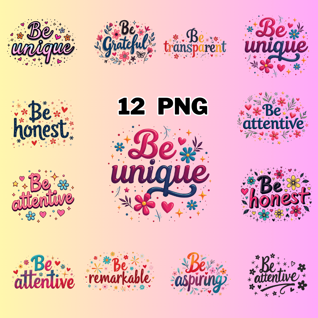 Motivational Quote with Floral Clipart Bundle preview image.