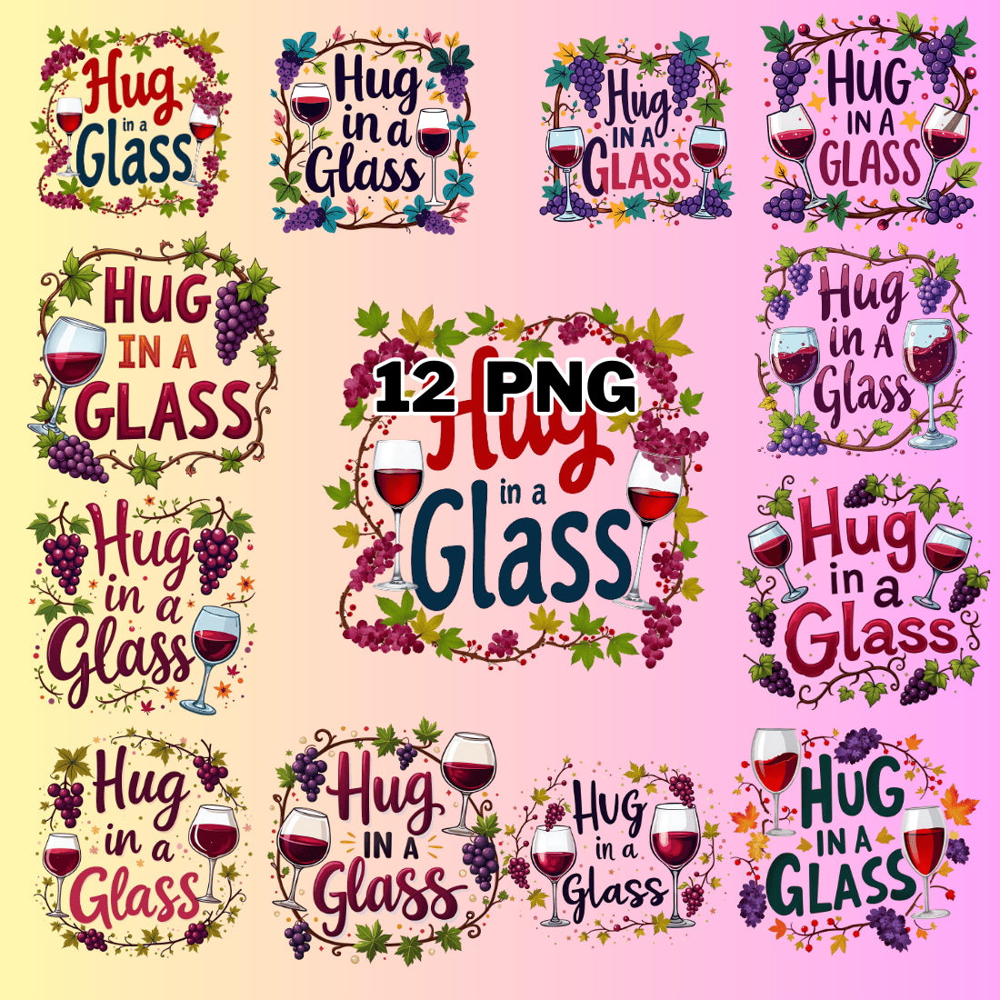 Watercolor Hug In A Glass Sublimation Clipart Bundle preview image.