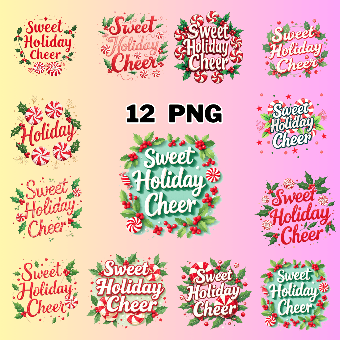 Watercolor Sweet Holiday Cheer Clipart Bundle preview image.