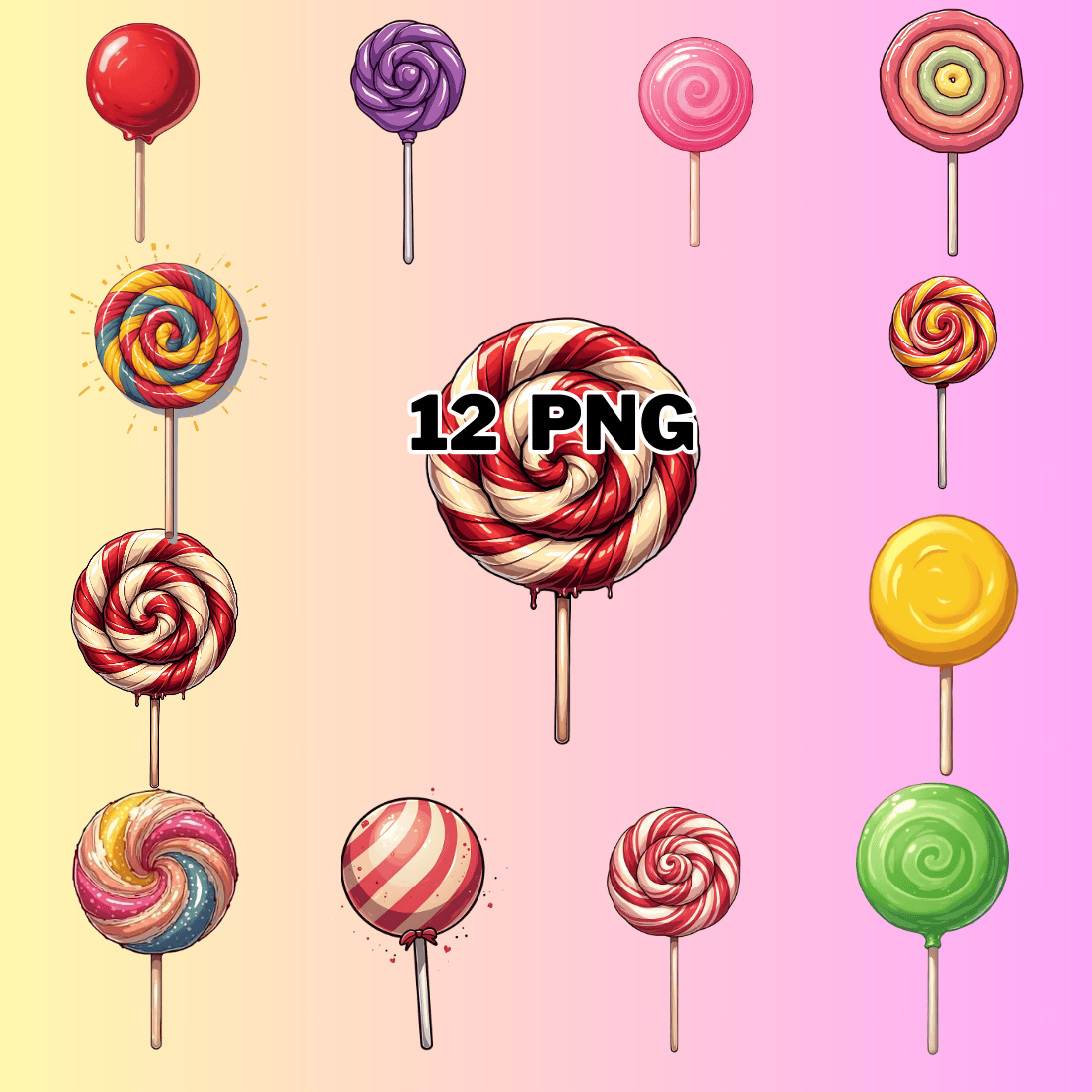 Watercolor Lollipops Sublimation Clipart Bundle preview image.