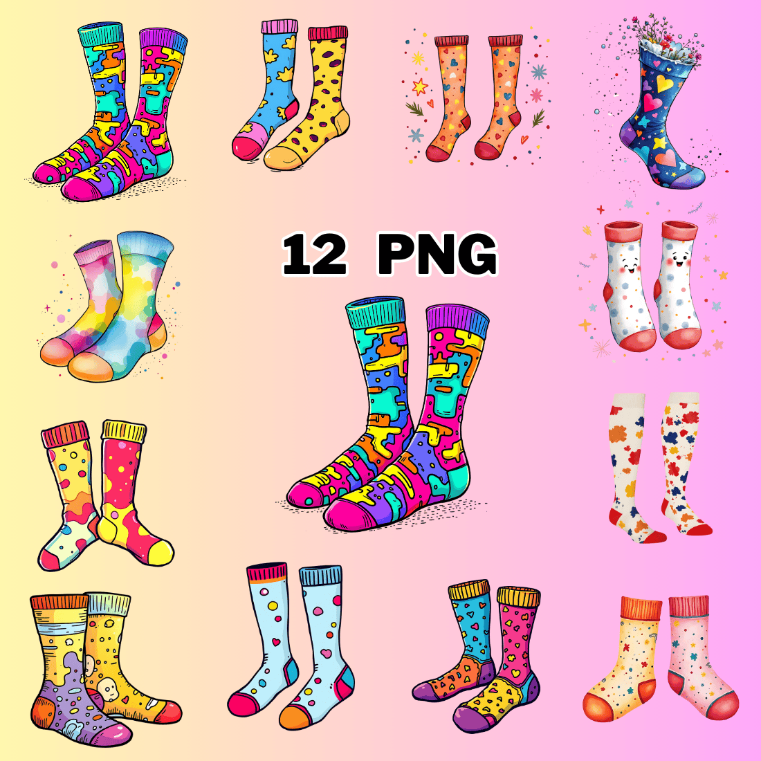 Watercolor Odd Socks Sublimation Clipart Bundle preview image.