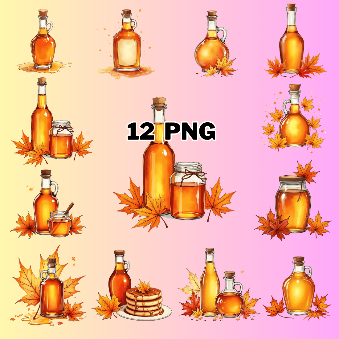 Watercolor Maple Syrup Sublimation Clipart Bundle preview image.