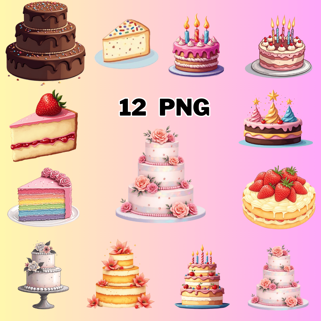 Colorful Cake Clipart Bundle preview image.