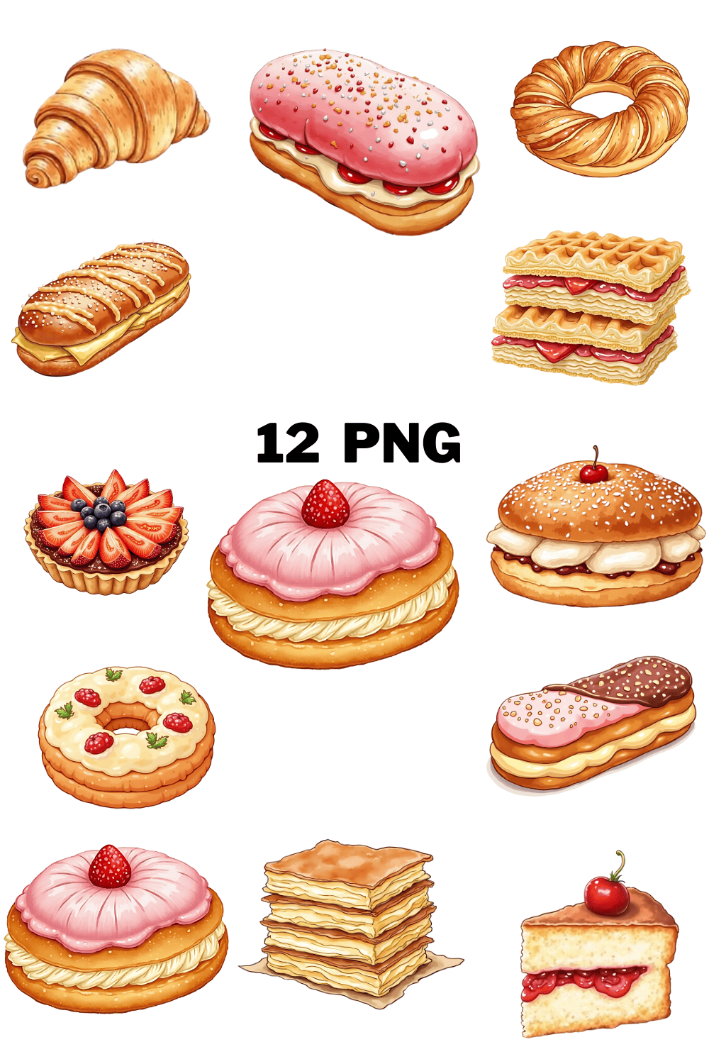 Watercolor Pastry Sublimation Clipart Bundle pinterest preview image.