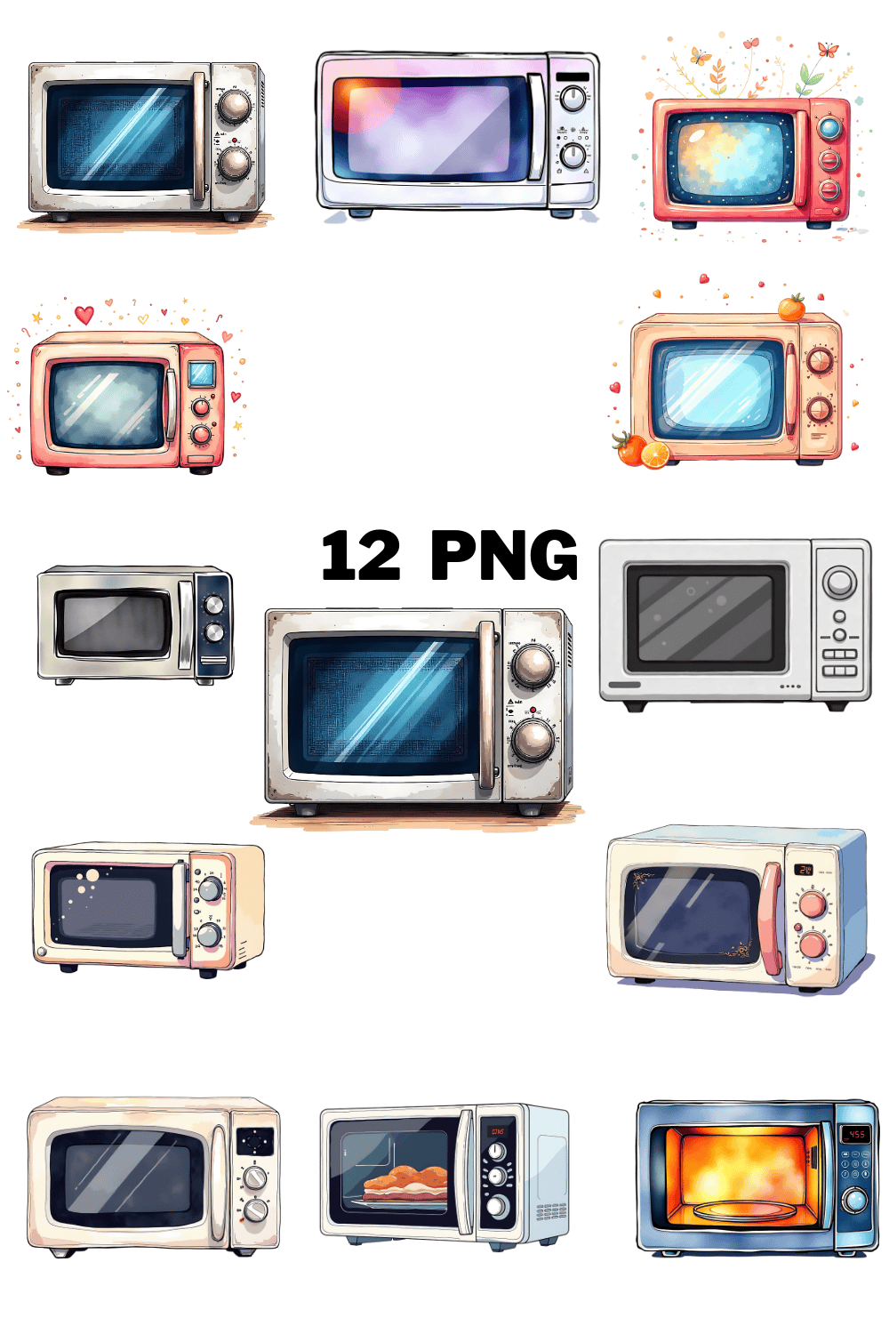 Watercolor Microwave Oven Sublimation Clipart Bundle pinterest preview image.