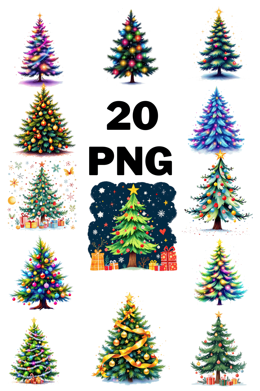 Festive Holiday Tree Sublimation Clipart Bundle pinterest preview image.