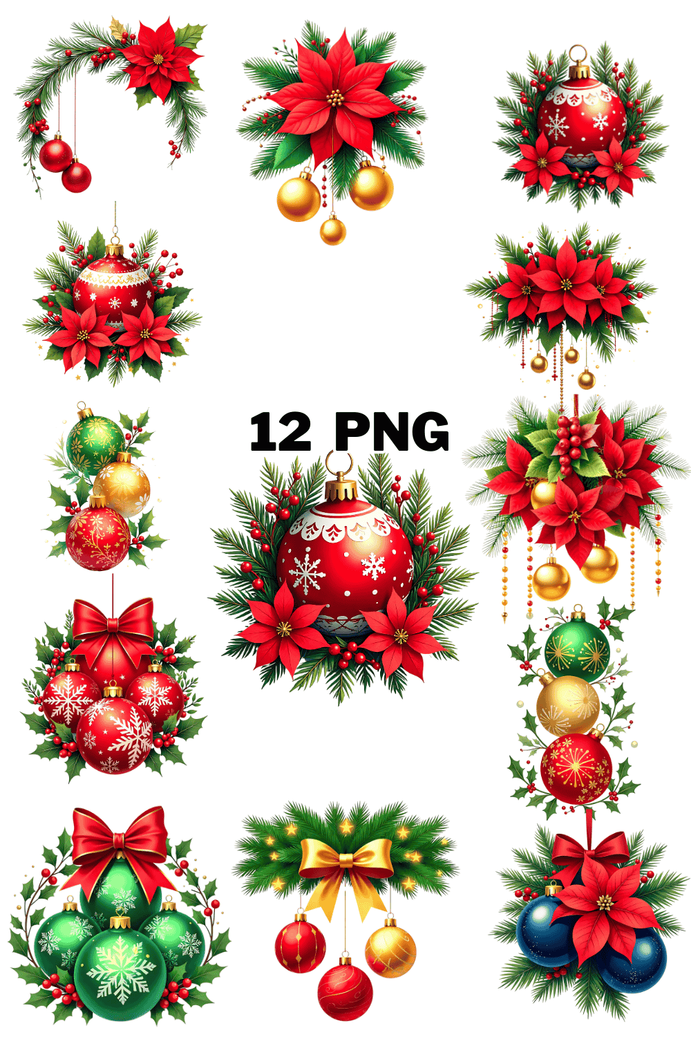 Watercolor Festive Baubles Sublimation Clipart Bundle pinterest preview image.