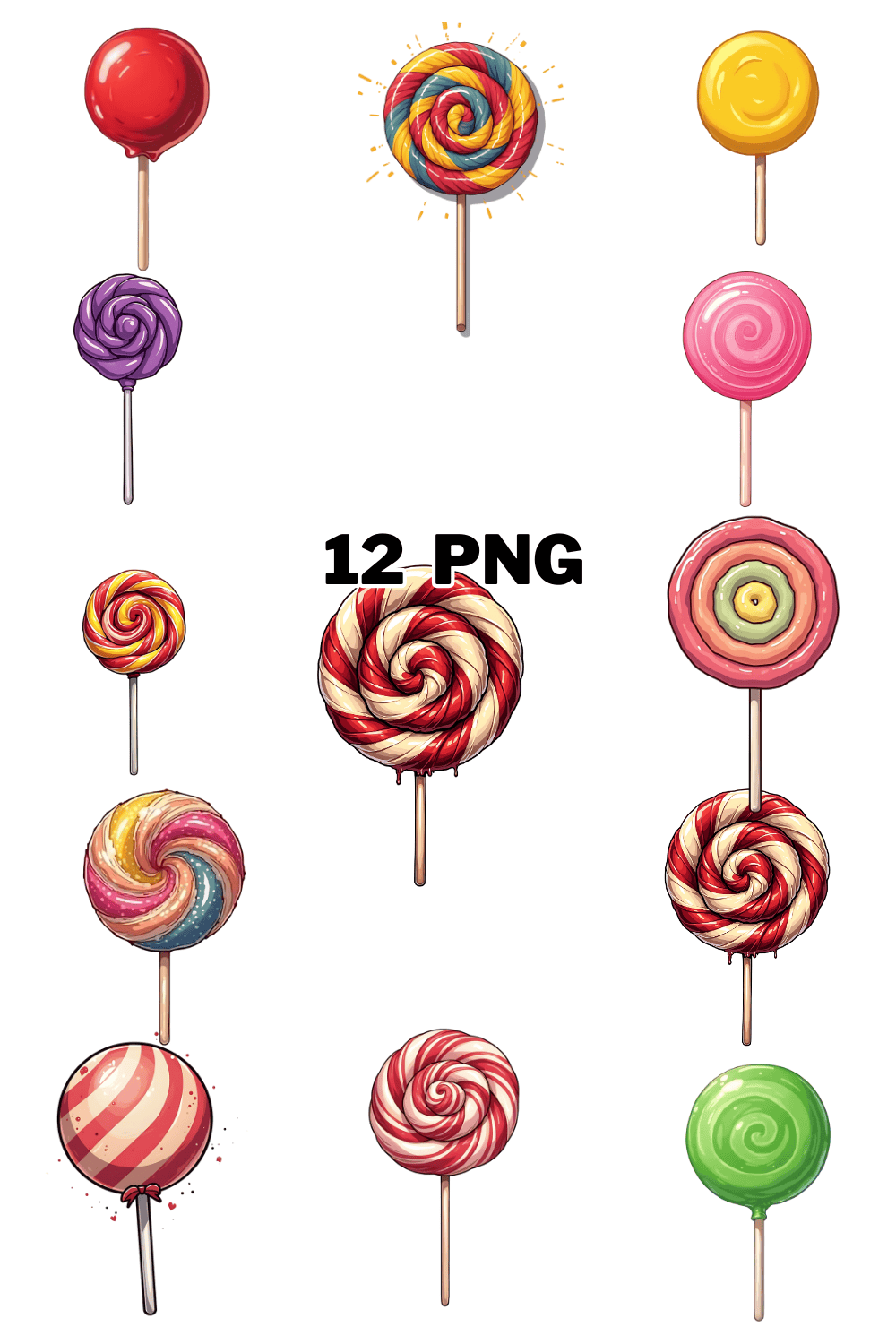 Watercolor Lollipops Sublimation Clipart Bundle pinterest preview image.