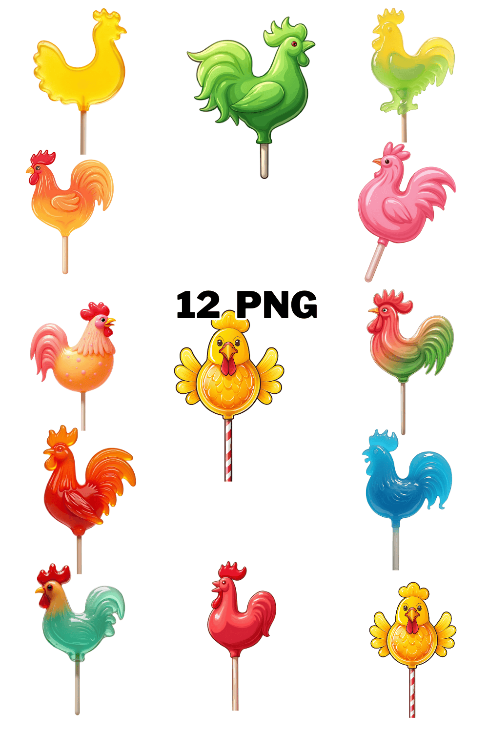 Watercolor Russian Rooster Lollipops Sublimation Clipart Bundle pinterest preview image.