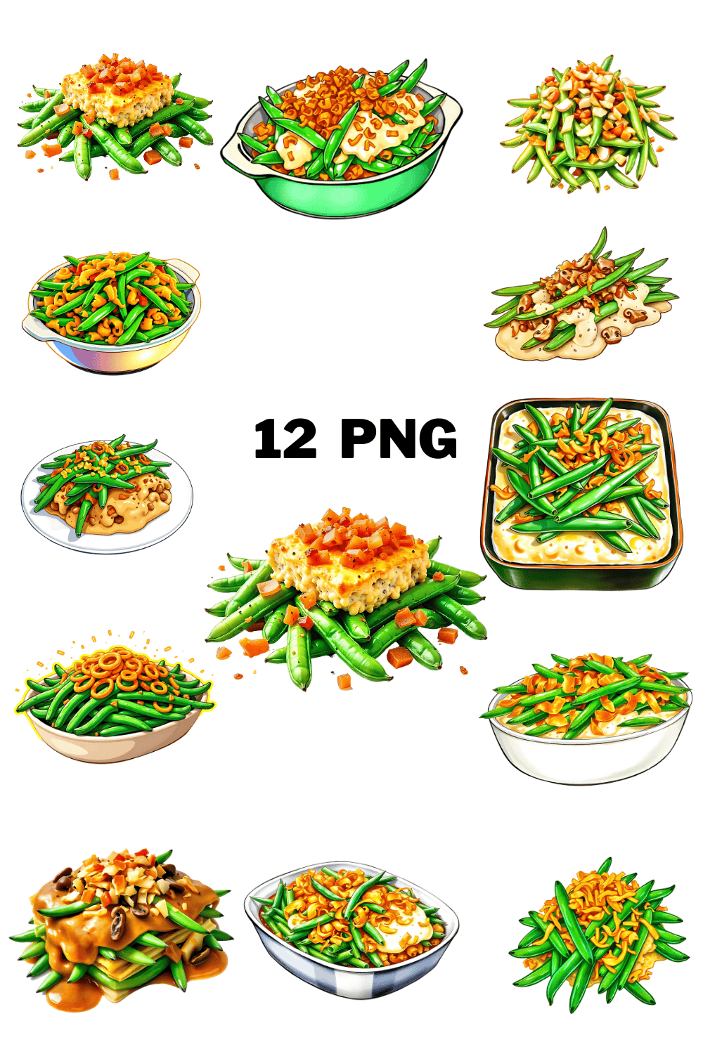 Watercolor Green Bean Casserole Sublimation Clipart Bundle pinterest preview image.