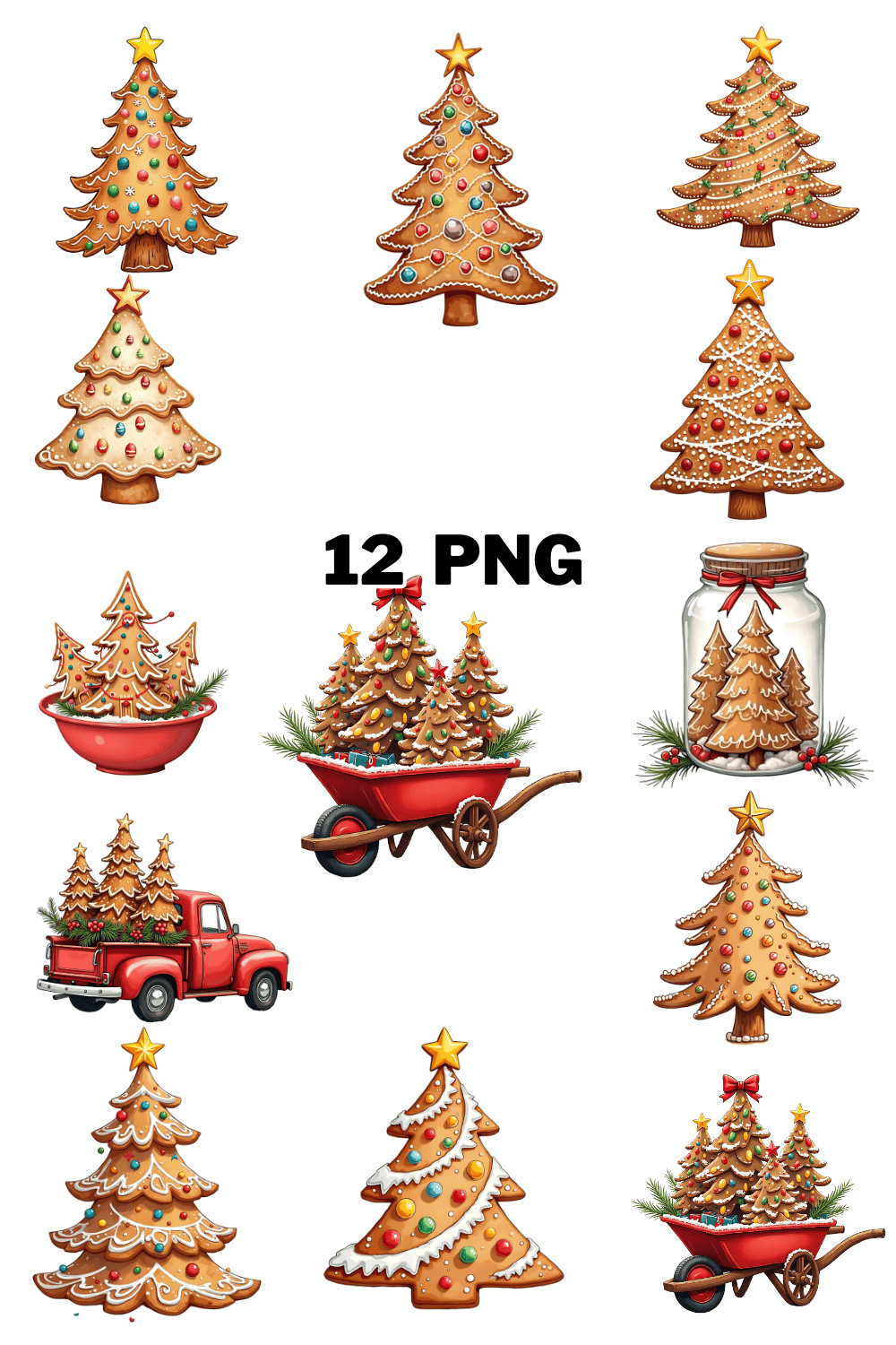 Watercolor Gingerbread Tree Sublimation Clipart Bundle pinterest preview image.