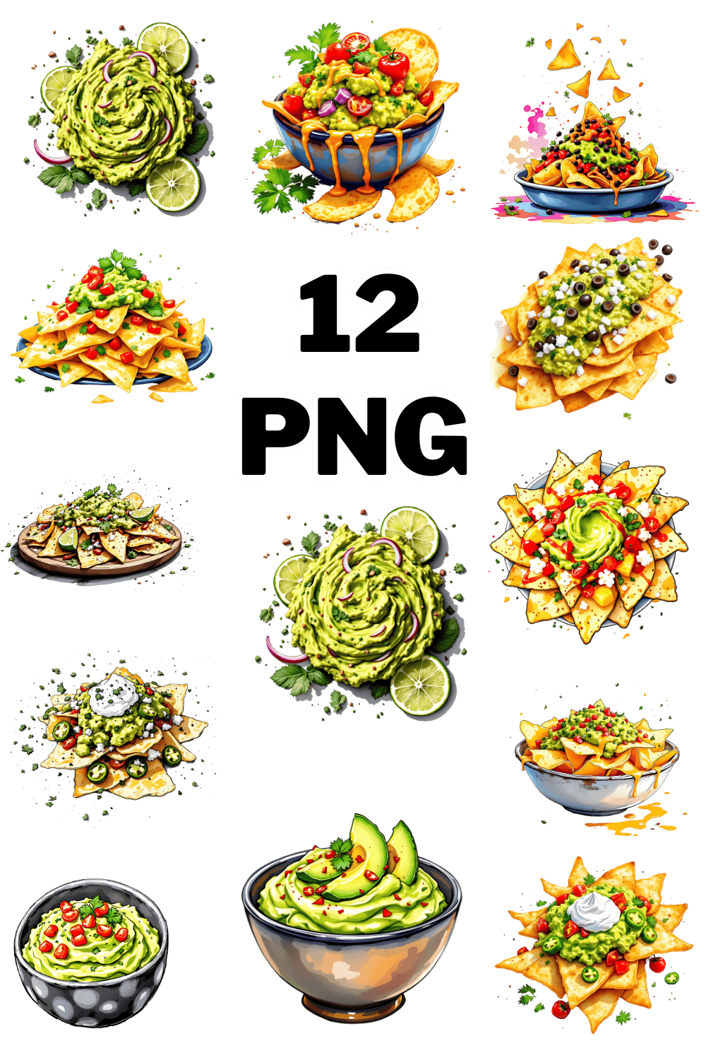 Watercolor Guacamole Sublimation Clipart Bundle pinterest preview image.