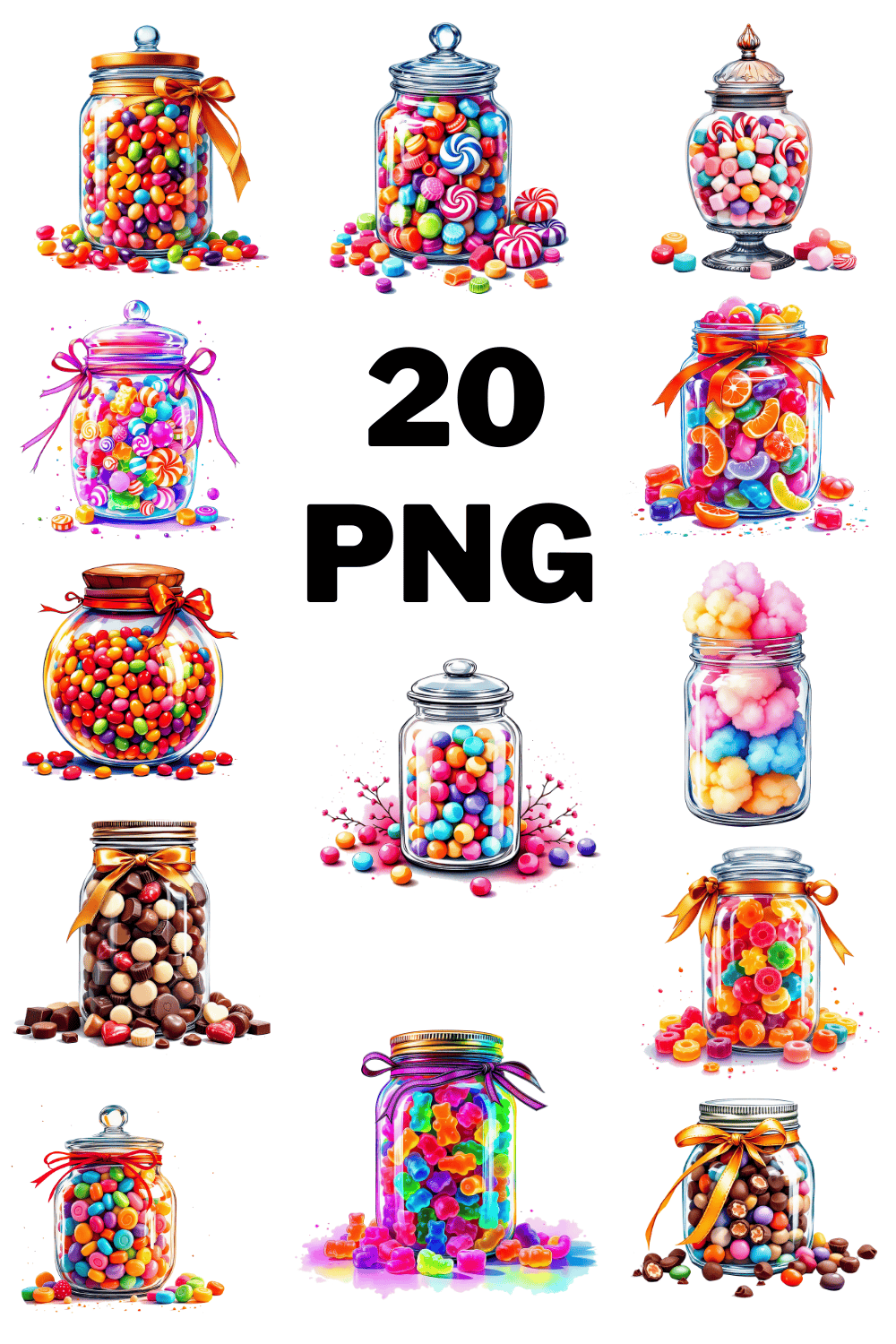 Watercolor Colorful Candy Jar Sublimation Clipart Bundle pinterest preview image.