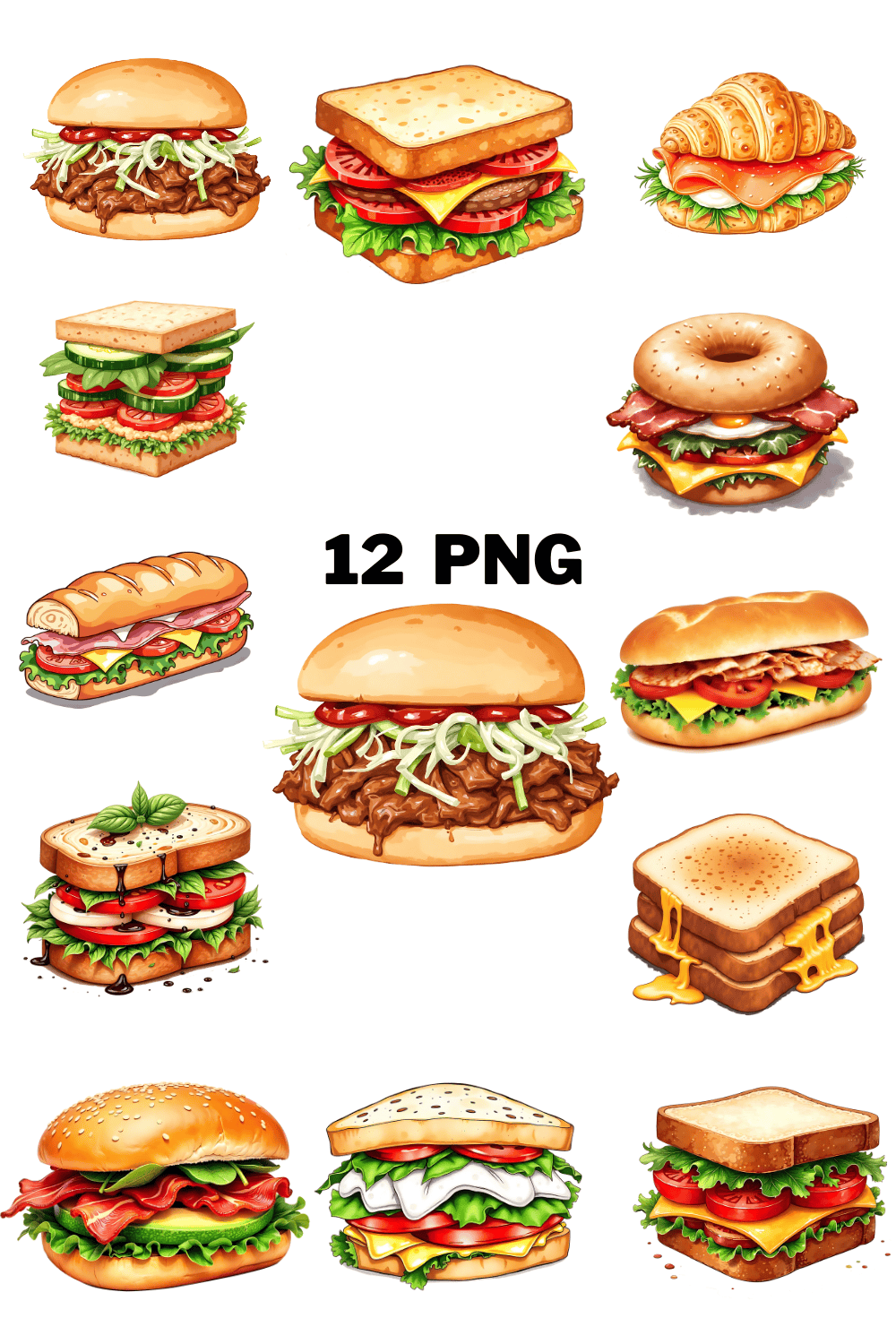 Watercolor Sandwich Sublimation Clipart Bundle pinterest preview image.