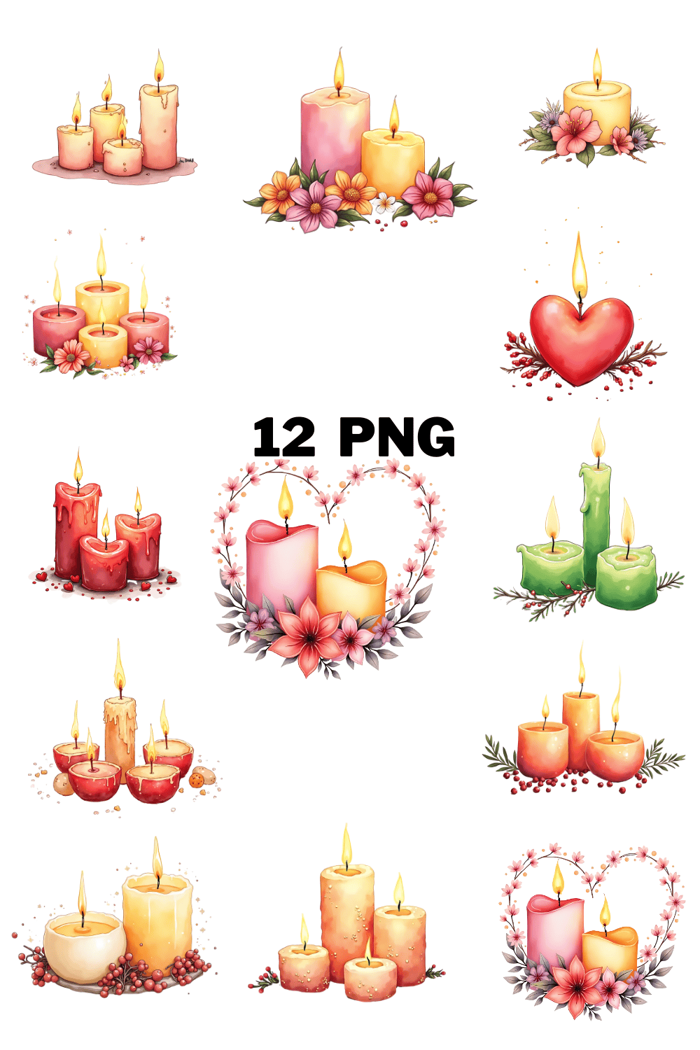 Watercolor Little Candles Sublimation Clipart Bundle pinterest preview image.