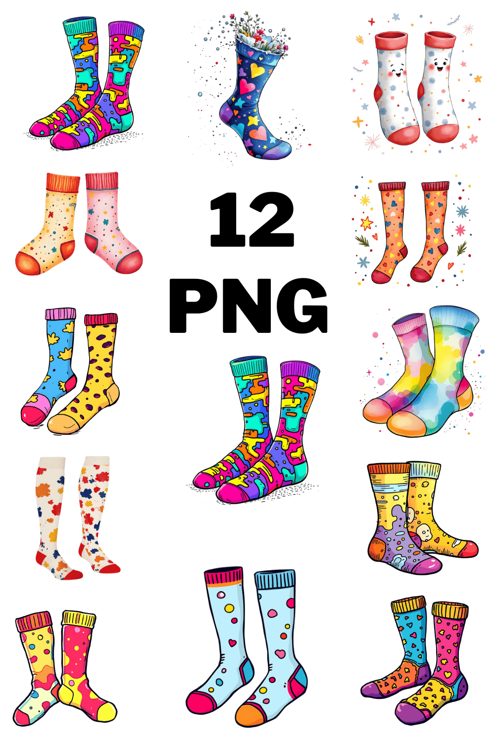 Watercolor Odd Socks Sublimation Clipart Bundle pinterest preview image.