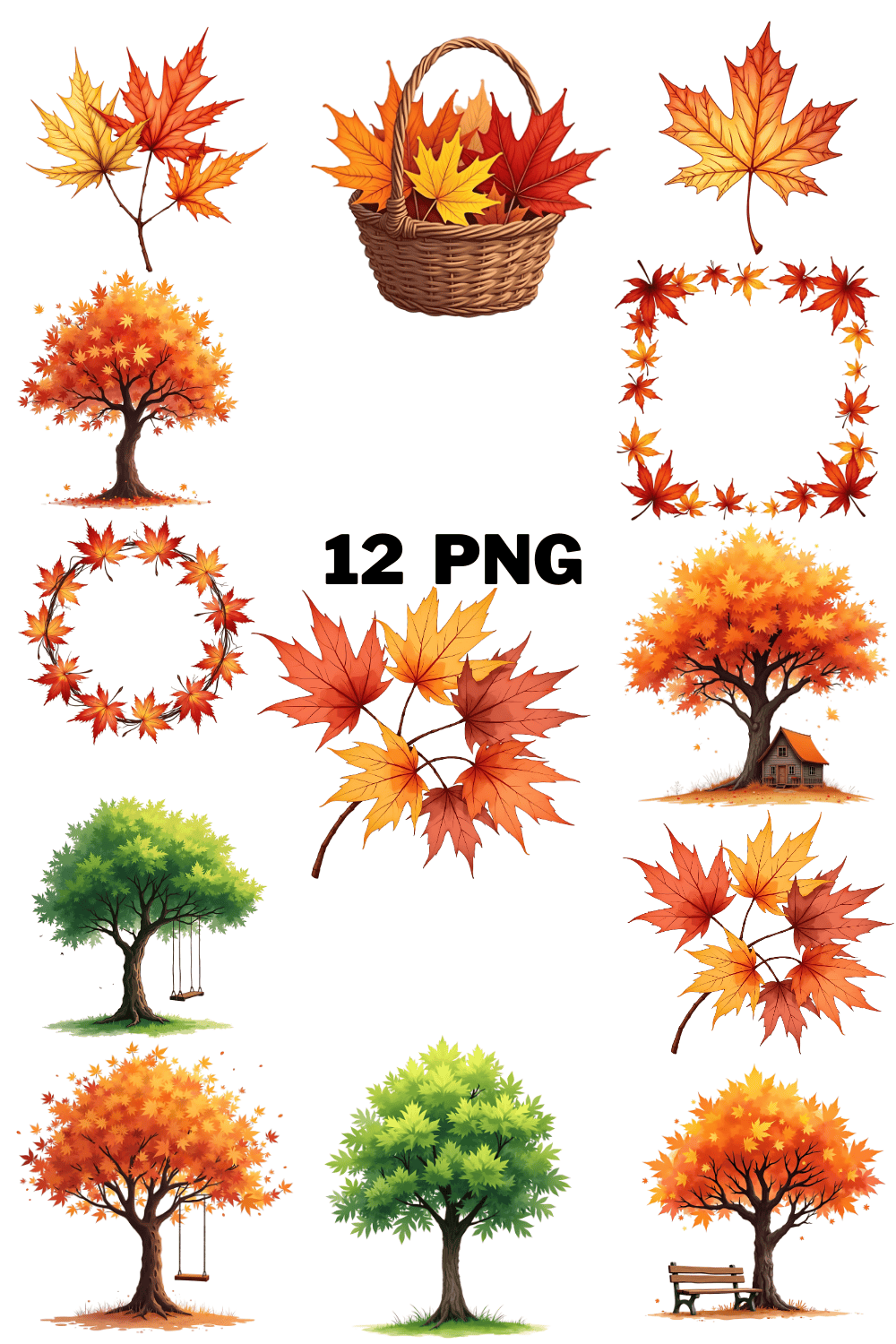 Watercolor Maple Sublimation Clipart Bundle pinterest preview image.