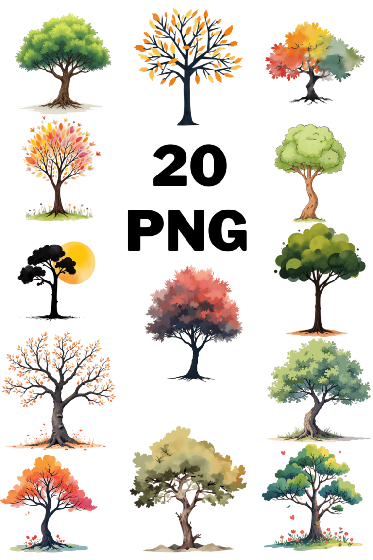 Watercolor Tree Sublimation Clipart Bundle - MasterBundles