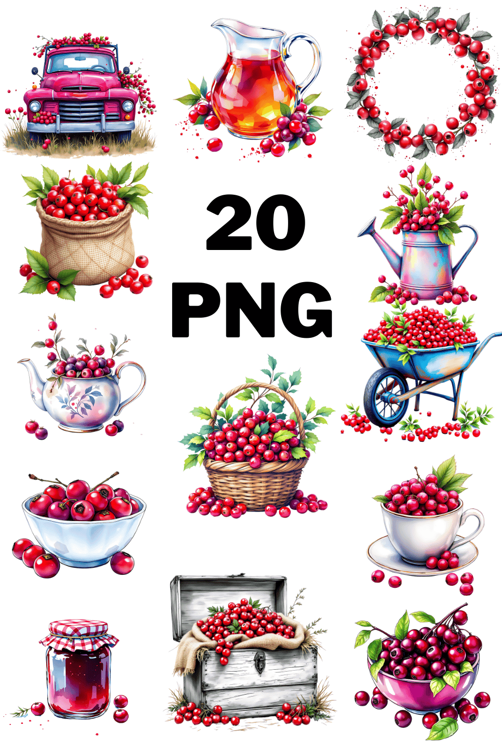 Watercolor Cranberries Clipart Bundle pinterest preview image.