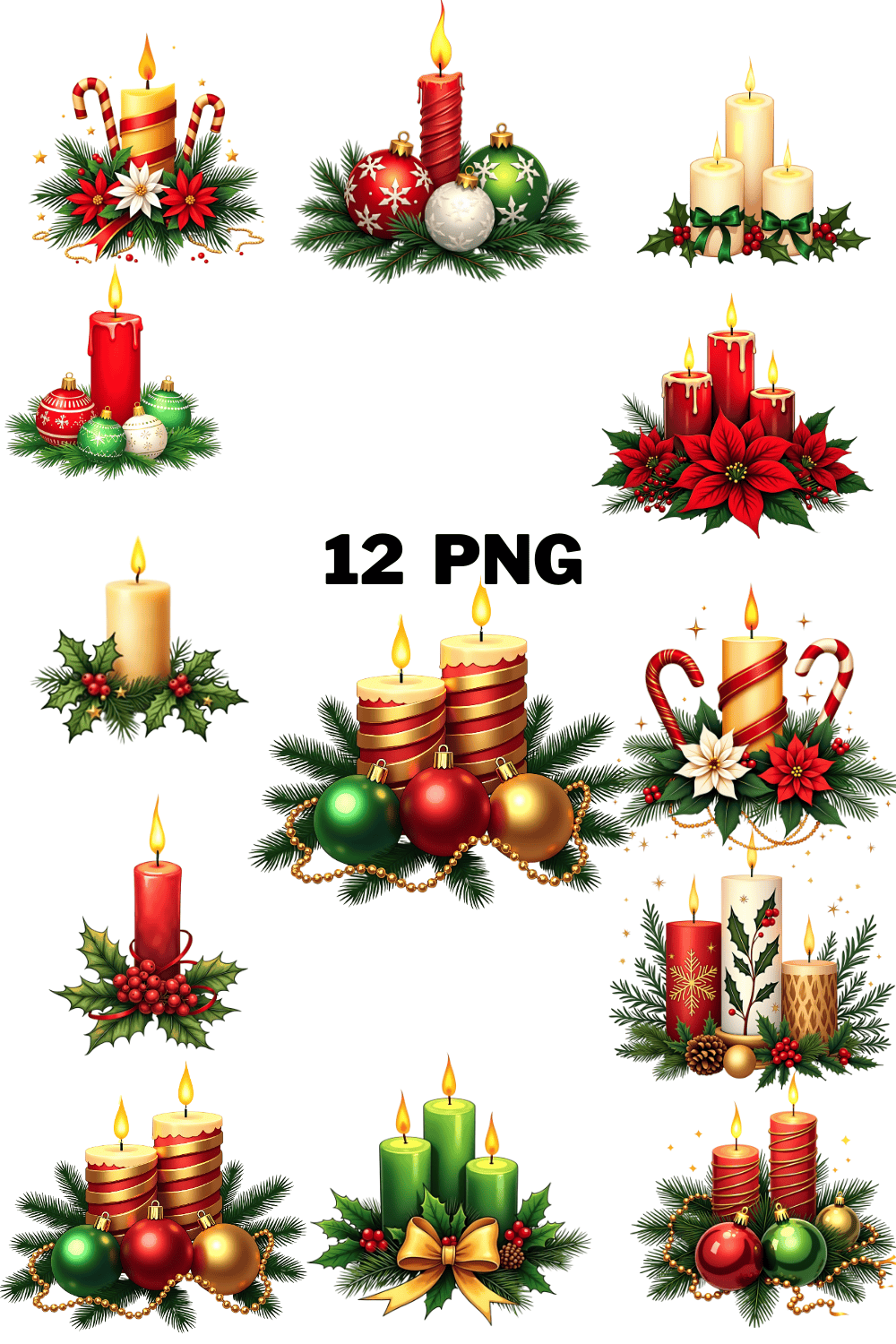 Watercolor Festive Candles Sublimation Clipart Bundle pinterest preview image.