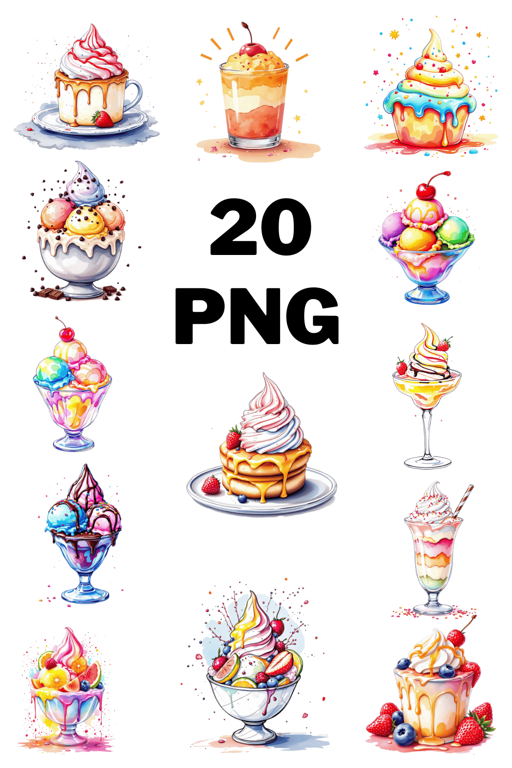 Watercolor Sundae Sublimation Clipart Bundle pinterest preview image.